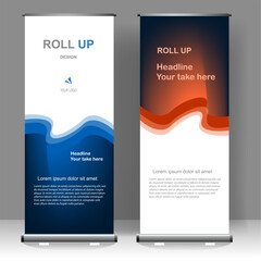 Roll up banner stand template design, for brochure, flyer, infographics. modern advertising. vector illustration