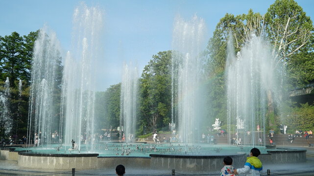 Fountain In An Outdoor Park Spouting Water