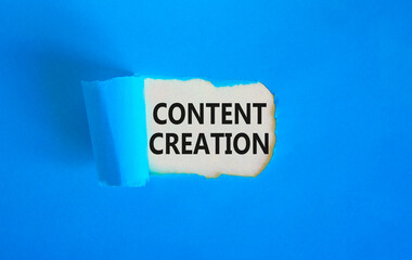 Time for content creation symbol. Concept words Content creation on beautiful white paper. Beautiful blue background. Business time for content creation concept. Copy space.