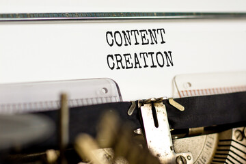 Time for content creation symbol. Concept words Content creation typed on beautiful old retro typewriter. Beautiful white background. Business time for content creation concept. Copy space.