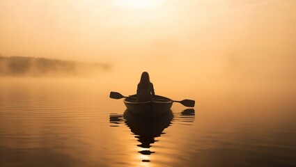 Naklejka na ściany i meble a boat on a lake in the fog