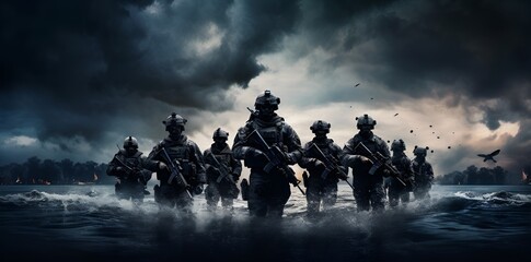 Call of duty special forces soldiers wallpaper. Isolated figures, misty atmosphere created with Generative AI technology 