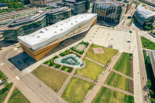 Aerial view of library.