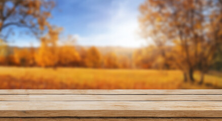 Naklejka na ściany i meble beautiful autumn landscape with a table