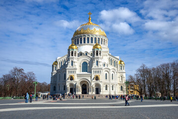 St. Nicholas Cathedral in the spring day. Kronstadt, Russia