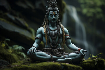 Divine Serenity, Meditating Hindu God Shiva statue in tranquil contemplation