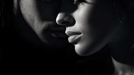 Man and woman. Tenderness and love. Black and white. Minimalism. Close-up. - obrazy, fototapety, plakaty