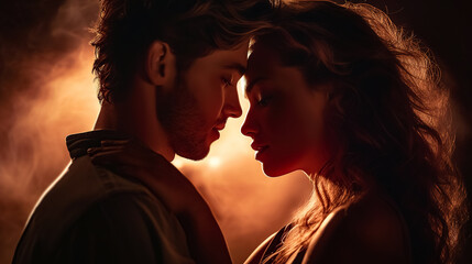 Beautiful portrait monochrome photo of a woman and a man close-up