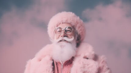 Obraz premium Santa Claus happy smiling, in pink clothes, trendy Santa Claus, on pink background