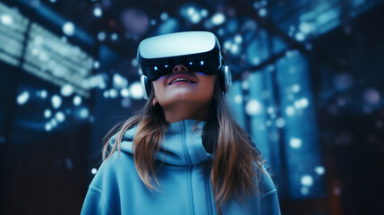 Obraz na płótnie Canvas Boy Using VR Virtual Reality Goggles with Glasses