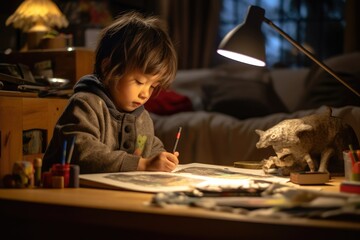 Young Child Studying - Created with Generative Ai