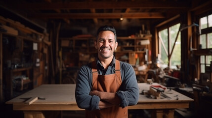 Latino Carpenter in His Workshop