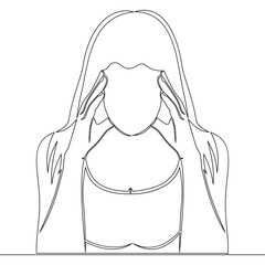 Continuous line drawing young woman feeling sad depression problems icon vector illustration concept