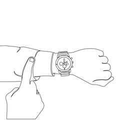 Continuous line drawing businessman looking his hand watch Timer icon vector illustration concept