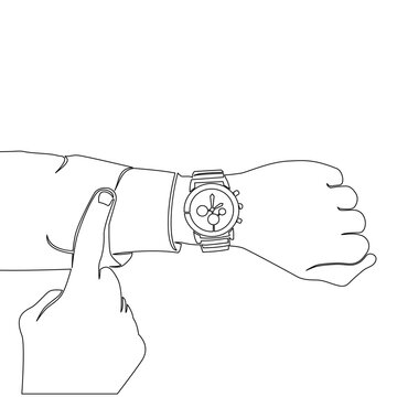recommend clip art: Continuous line drawing businessman looking his hand watch Timer icon vector illustration concept