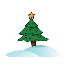 Christmas tree under the sky and on snows, the star is top of the tree