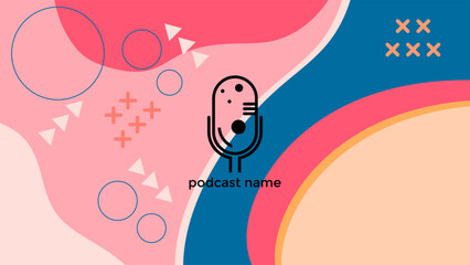 ABSTRACT TEMPLATE PODCAST MICROPHONE FLAT COLOR LIQUID DESIGN BACKGROUND VECTOR. GOOD FOR COVER DESIGN, BANNER, WEB,SOCIAL MEDIA