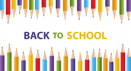 Back to school background with colored pencils.School horisontal banner.Vector illustration