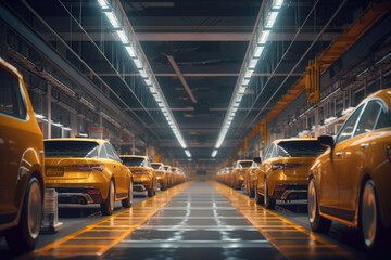 Fototapeta premium Modern technological car factory. Automated assembly line. Generative AI
