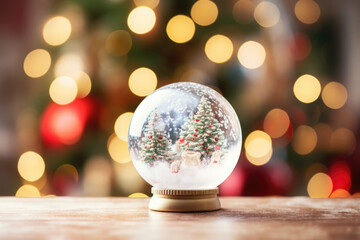 Fototapeta na wymiar Snow globe sparkling in blurred christmas background. AI generated