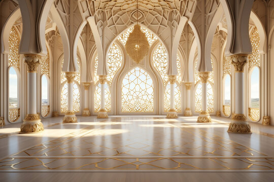 Golden Splendor, An Opulent Mosque Interior Shimmering with Elegance