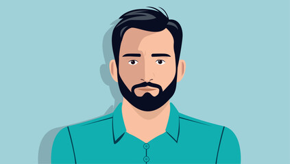 Man avatar character - Vector illustration of regular middle aged male person, upper body and face with beard and green casual shirt