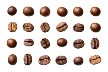 Coffee beans isolated on transparent background cutout , generative ai
