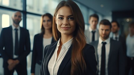 Obraz premium Portrait of Business team lead by woman, corporation teamwork concept