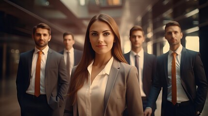 Portrait of Business team lead by woman, corporation teamwork concept