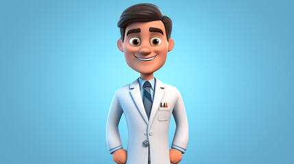 Cartoon style doctor with clean background, male in medicine expert, positive and smile worker,