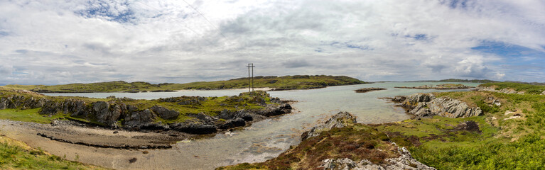 Fototapeta na wymiar Panoramic shot of the south coast of the island Colonsay, Scotland