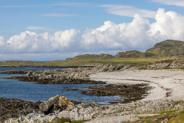 Fototapeta na wymiar South Western Colonsay beaches on Colonsay, an island in the Inner Hebrides of Scotland. It is about 15 miles south of the Isle of Mull.