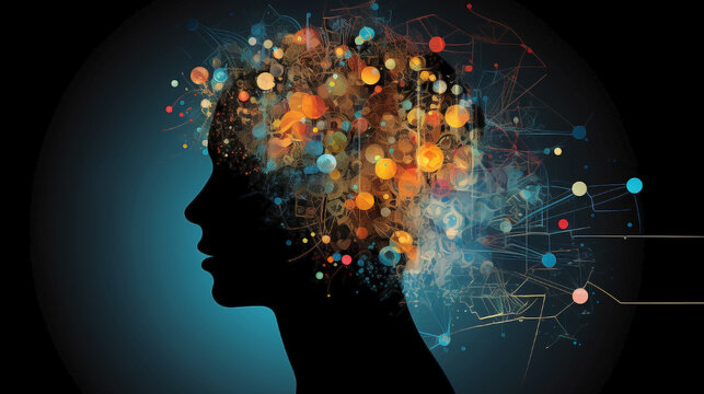 The neuro-palette of understanding: blending empathy and acceptance. Assembling diverse thoughts of the human mind in the brain of an unrecognizable man.