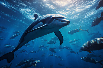 Obraz premium Generative AI a dolphin swimming in the ocean