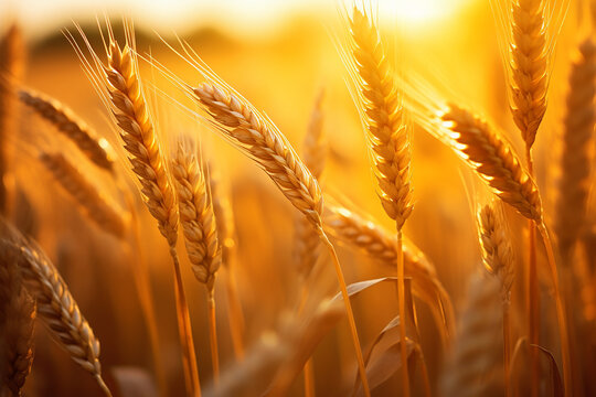 Generative AI ears of wheat on a nearby field