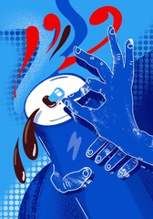 Obraz premium Blue background illustration hand pepsi cola Can