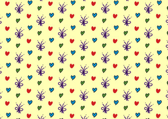Butterfly with multi colors mini heart on soft background