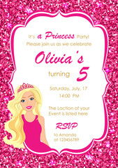 Invitation to the princess's birthday party. Template for baby shower invitation. It is a girl. quinceanera