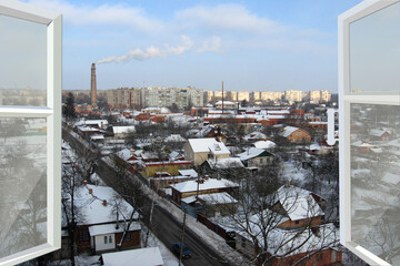 open window to the winter city