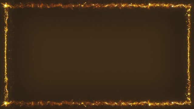 Gold Light Frame Background For Holidays/ 4k animation of an abstract golden frame with magic glowing particles spinning in seamless loop