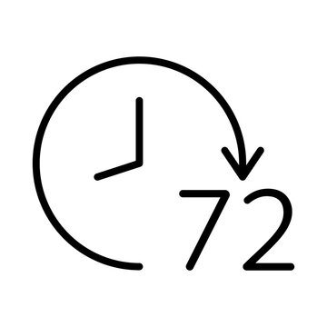 Black round up to 72 hrs work time effect line icon, 3 days fast shipment work arrow flat design vector pictogram, interface elements for app logo web website button ui ux isolated on white background