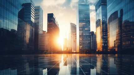 Low angle view of skyscrapers in the city, financial business district