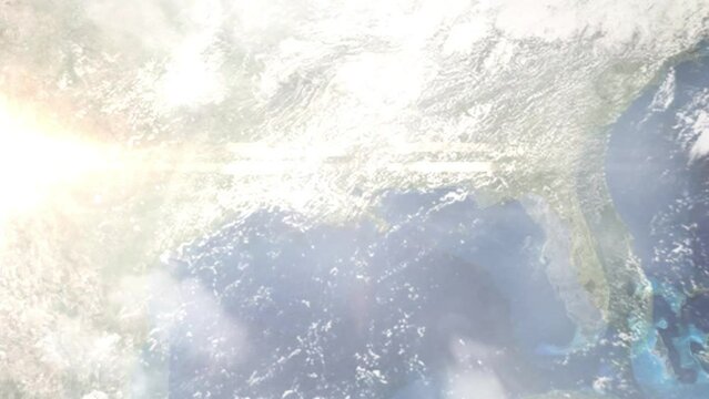 Zoom in from space and focus on Kenner, Louisiana, USA. 3D Animation. Background for travel intro. Elements of this image furnished by NASA