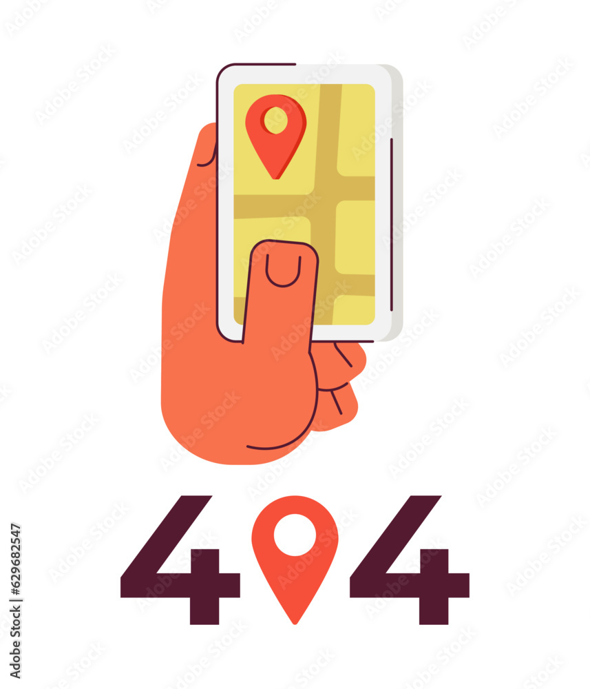 Poster gps navigator on smartphone error 404 flash message. application. empty state ui design. page not fo