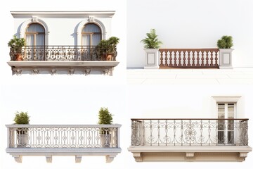set of balconies isolated on white background. - obrazy, fototapety, plakaty