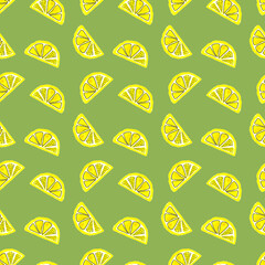 Green Watercolor illustration with lemons pattern. Modern floral exotic print. Abstract tropical background. Lemon citrus texture background.