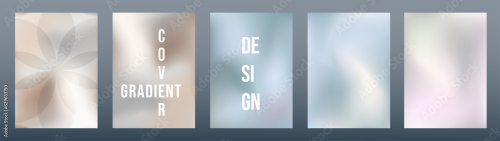 Poster Set of earth tone color blurred backgrounds. Modern abstract soft color gradient patterns. Silver and gold templates collection for brochures, posters, banners, flyers and cards. Vector illustration.