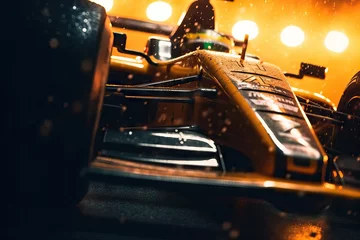 Tuinposter Cinematic formula one car on colorful tones,movie like scene,fast race track concept,pole position © Banana Images