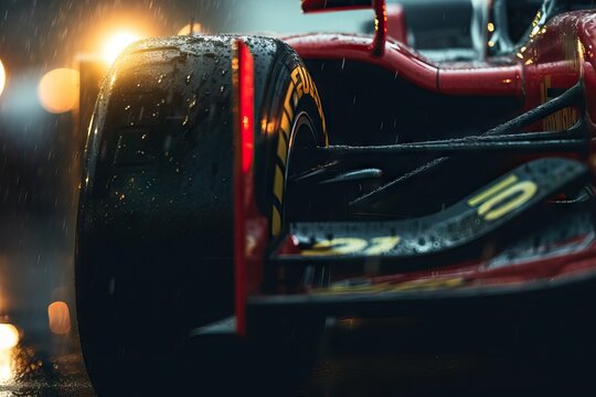 Cinematic formula one car on colorful tones,movie like scene,fast race track concept,pole position