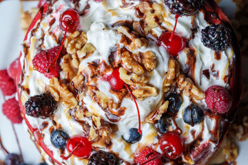 Ice cream cake with berries and blue berries